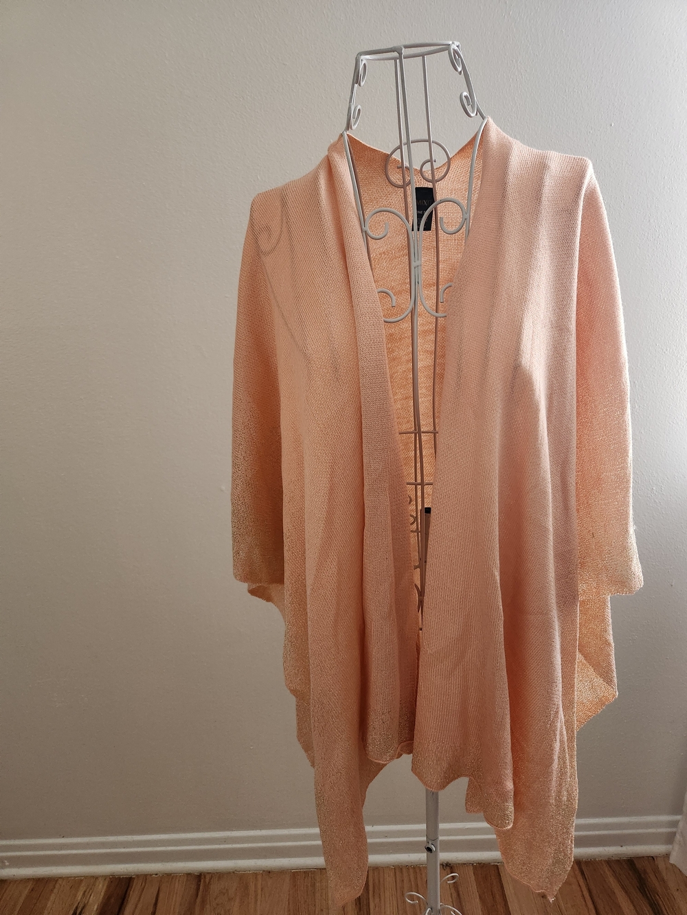 Mixit Peach Gold Metallic Knit Open Front Cardigan Wrap One Size